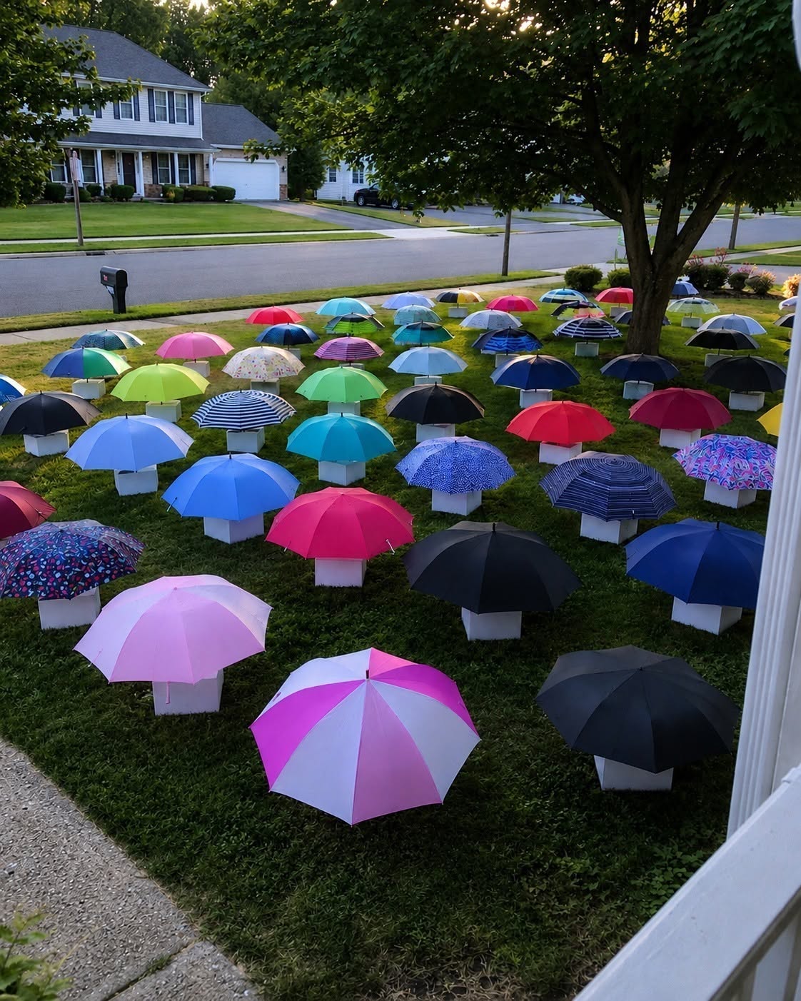 Mijn zoon gaf zijn paraplu aan een zwangere vrouw die hij niet kende, midden in de regen: de volgende ochtend stonden er 47 paraplu’s op ons gazon, elk met een genummerd doosje, waardoor mijn hart even stilstond.