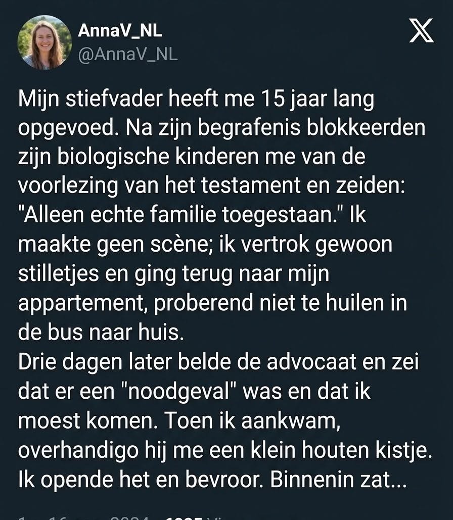 Ik Werd Gedwongen de Voorlezing van het Testament van Mijn Stiefvader te Verlaten — Drie Dagen Later Belde de Advocaat Me Terug