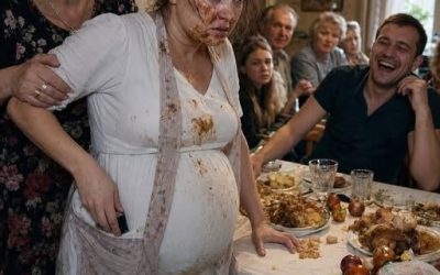 Tijdens het paasdiner met twintig gasten drukte mijn schoonmoeder, die zeven maanden zwanger was, plotseling mijn gezicht recht in het bord.