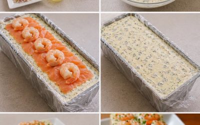 Terrine van gerookte zalm en garnalen: een elegant voorgerecht voor elke gelegenheid.