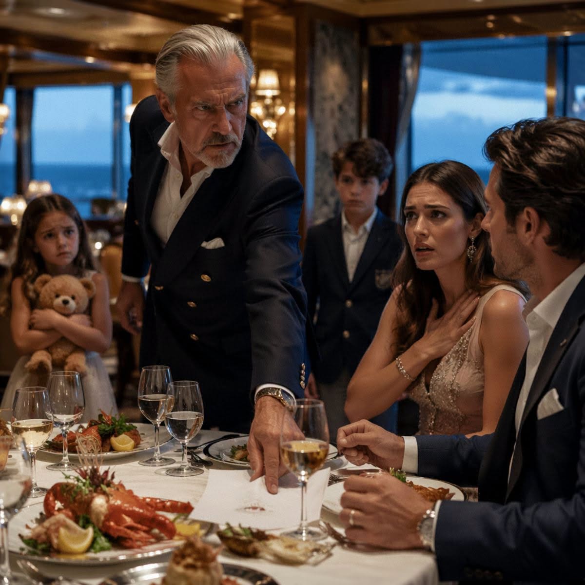 Mijn zoon en zijn vrouw schepten op over een cruise van 20.000 dollar met hun oudste zoon… ze hadden er geen idee van dat het kleine meisje dat ze thuis hadden opgesloten me om 2:03 uur ‘s ochtends zou bellen. Tegen de middag zat ik al aan hun tafel.