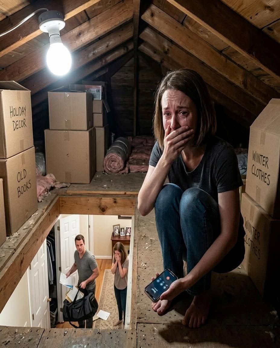 Mijn zus belde me midden in de nacht en fluisterde: “Doe alle lichten uit. Ga naar zolder. Vertel het niet aan je man.” Ik dacht dat ik gek werd, totdat ik door de vloerplanken gluurde…
