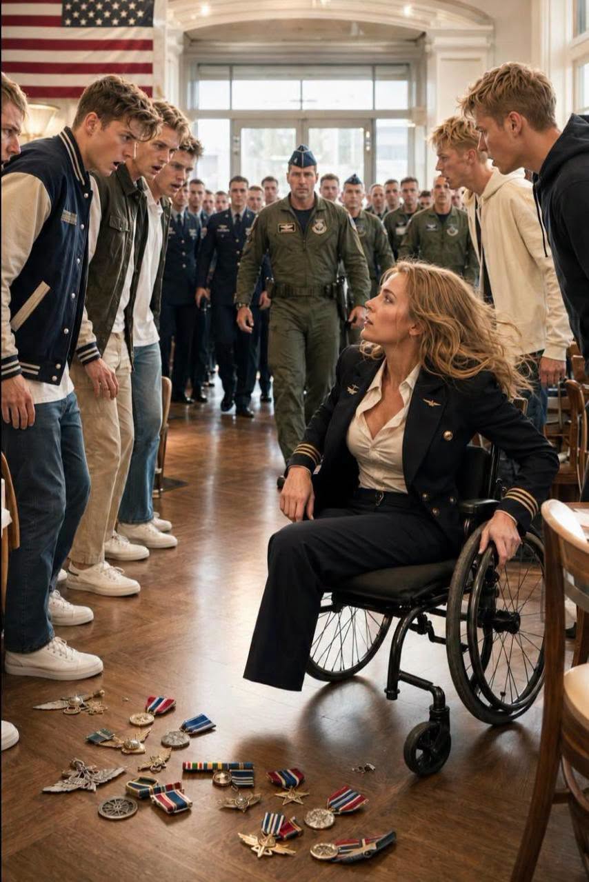 Studenten vielen een vrouw in een rolstoel aan in de Liberty Grill, waarna haar F-16 pilotenmedailles op de grond vielen en vijfendertig luchtmachtpiloten binnenstormden…