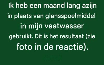 Ik heb een maand lang mijn vaatwasser met azijn in plaats van glansspoelmiddel laten draaien. Dit is het resultaat.