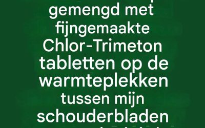 Ik heb 14 dagen lang elke avond Head & Shoulders shampoo gemengd met fijngemaakte Chlor-Trimeton tabletten op de warmteplekken tussen mijn schouderbladen gesmeerd. Dit is wat er gebeurde.