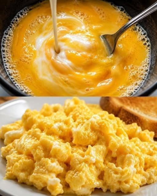 Ik ben 47 jaar oud en ik kan niet geloven dat ik deze truc om de meest perfecte roerei ooit te maken nooit heb gekend! Ze kwamen er heel zacht en romig uit.