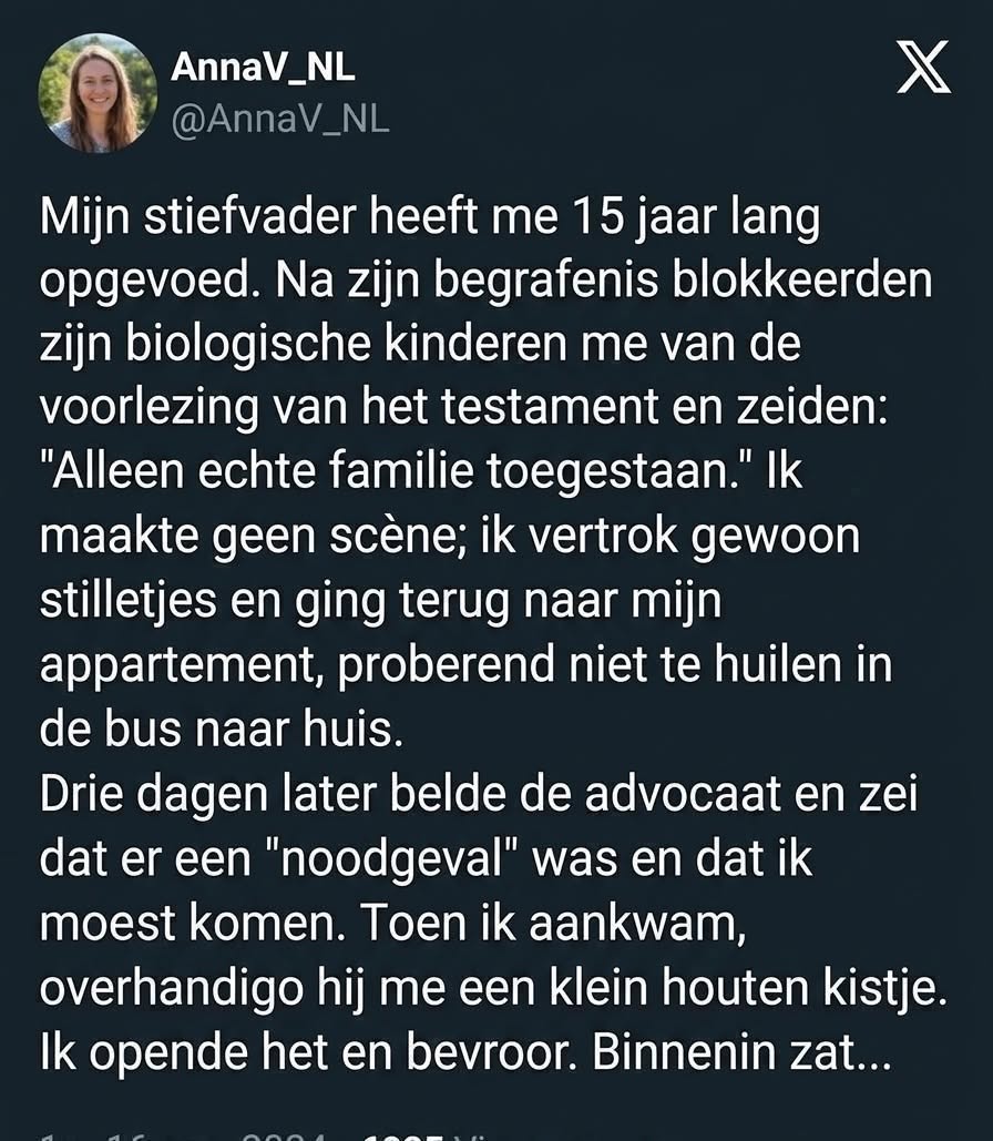 Ik Werd Gedwongen de Voorlezing van het Testament van Mijn Stiefvader te Verlaten — Drie Dagen Later Belde de Advocaat Me Terug