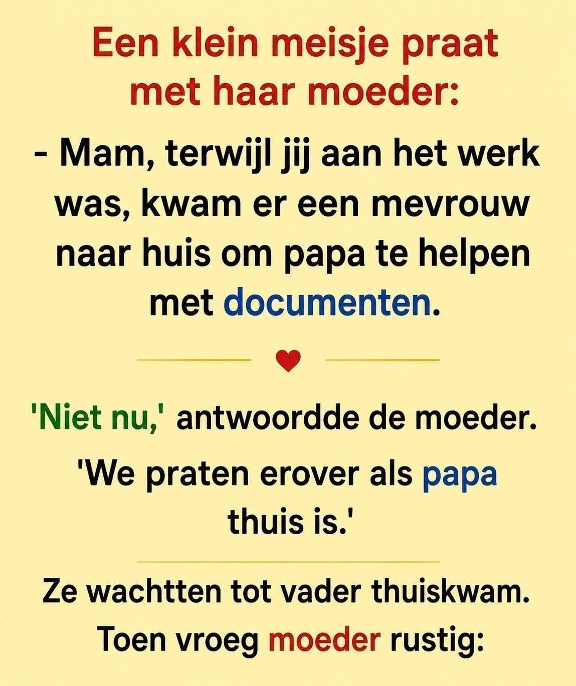 Grap van het moment: Een klein meisje praat met haar moeder